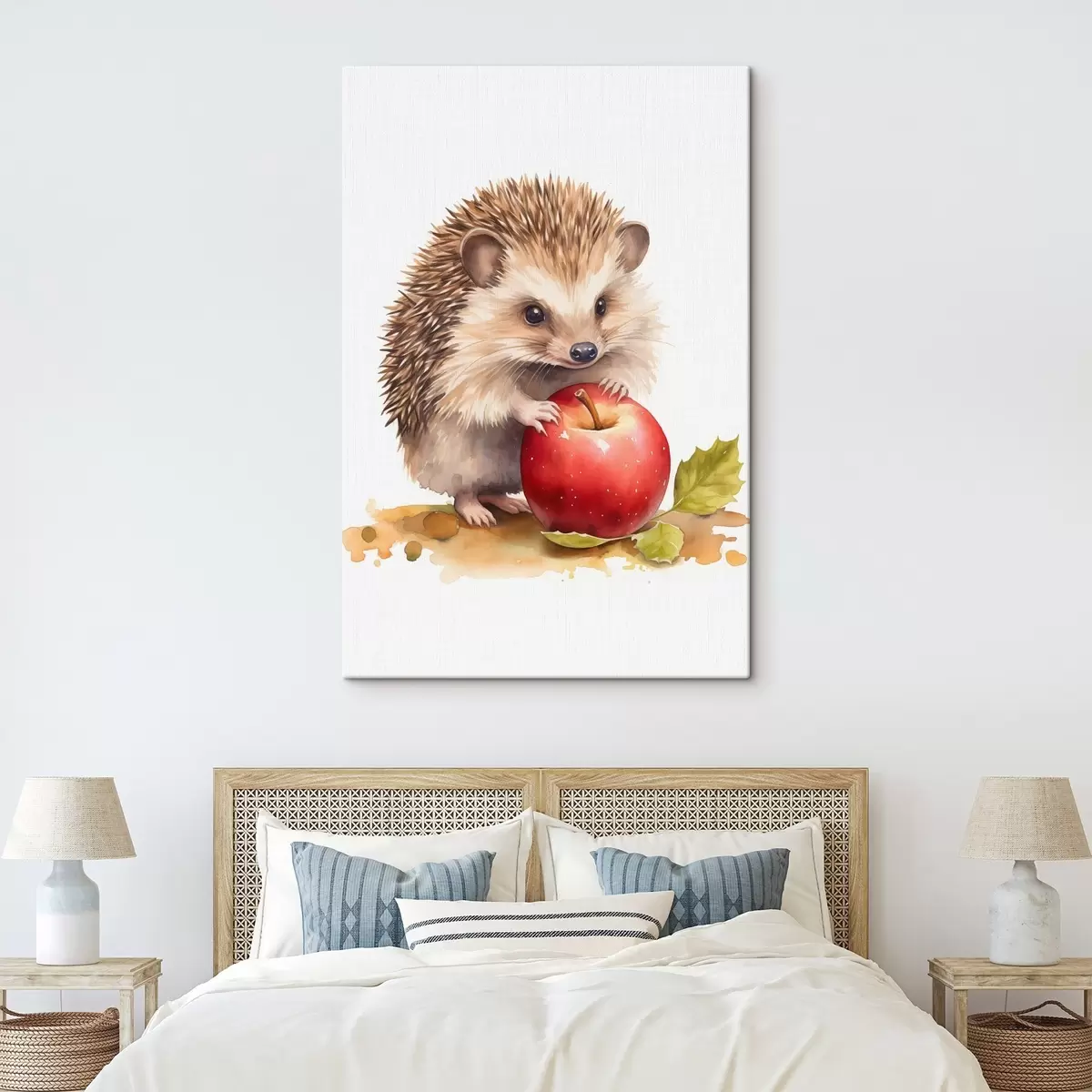 murales de pared Erizo y manzana, imitación acuarela s46769