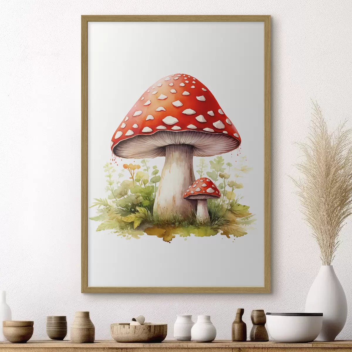 Poster Setas del bosque, amanita muscaria, imitación de acuarela f46767