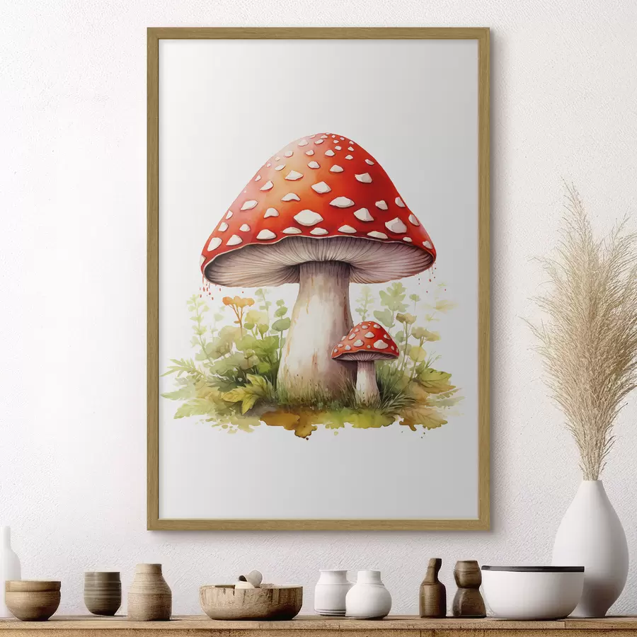 murales de pared Setas del bosque, amanita muscaria, imitación de acuarela f46767