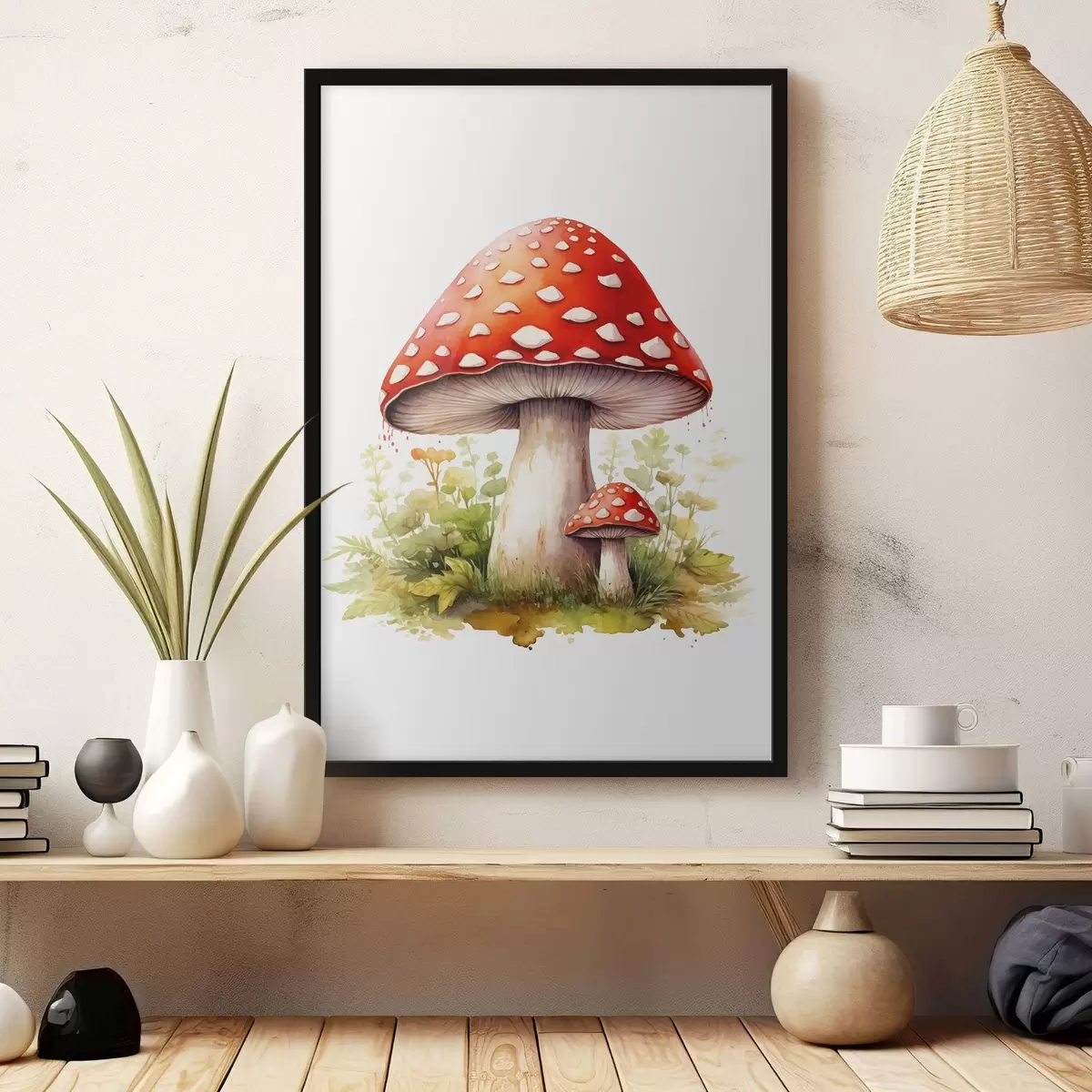 Poster Setas del bosque, amanita muscaria, imitación de acuarela. f46767