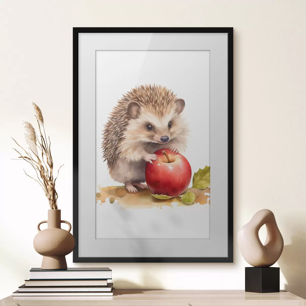 Poster Erizo y manzana, imitación acuarela f46769