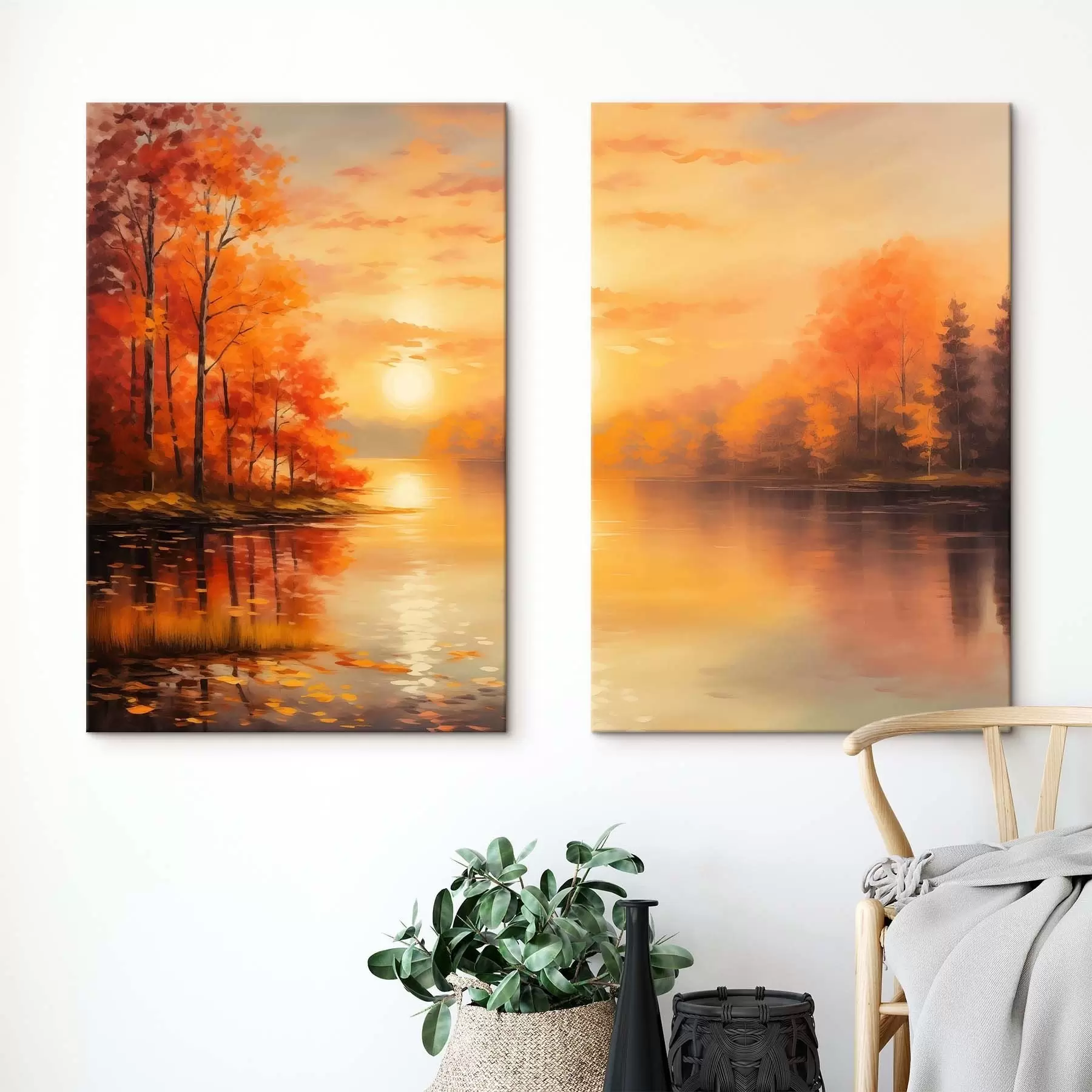 murales de pared Bosque otoñal contra la puesta de sol m01051