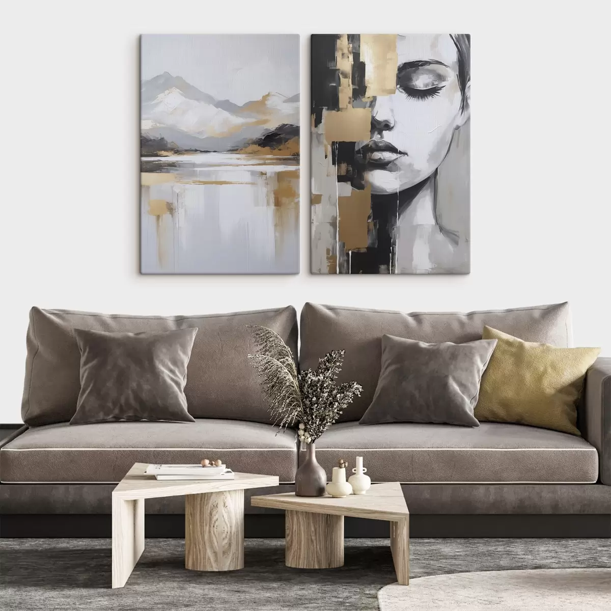 murales de pared Paisaje montañoso abstracto y retrato m01058