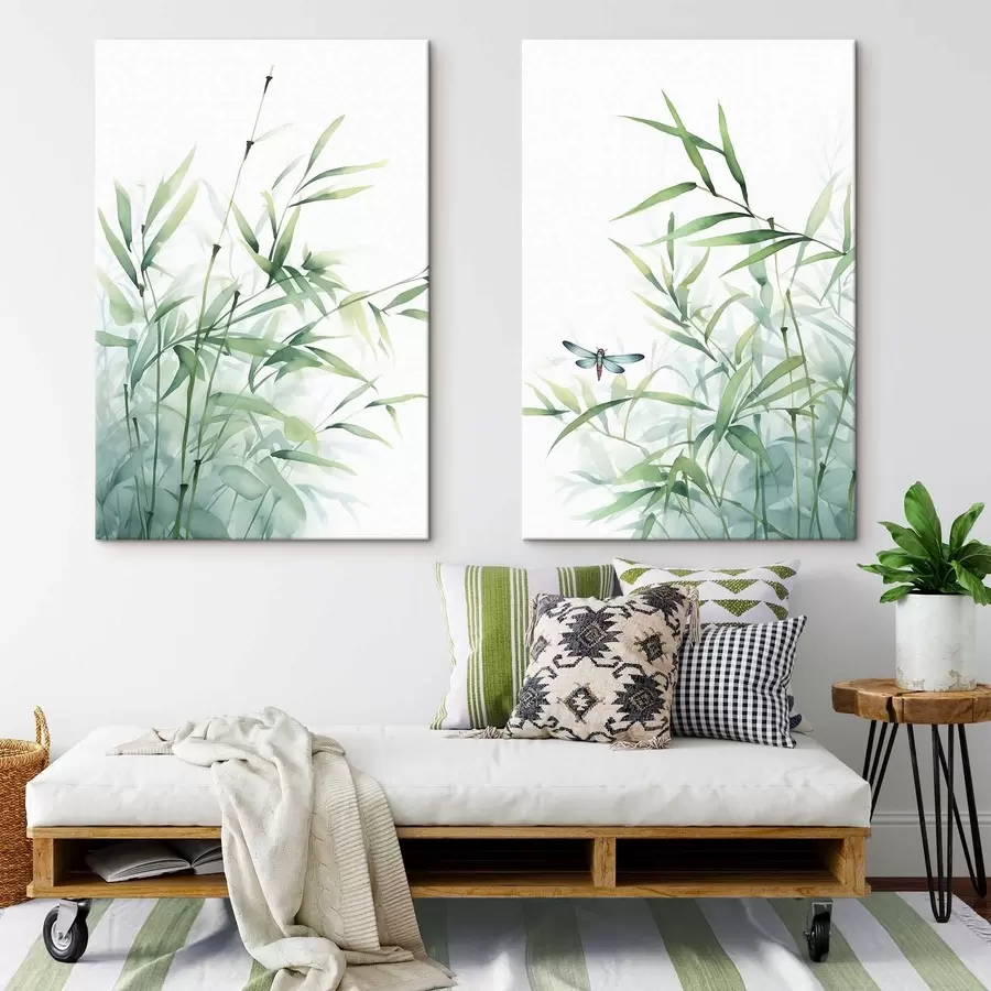 murales de pared Plantas de bambú, imitación acuarela m01062