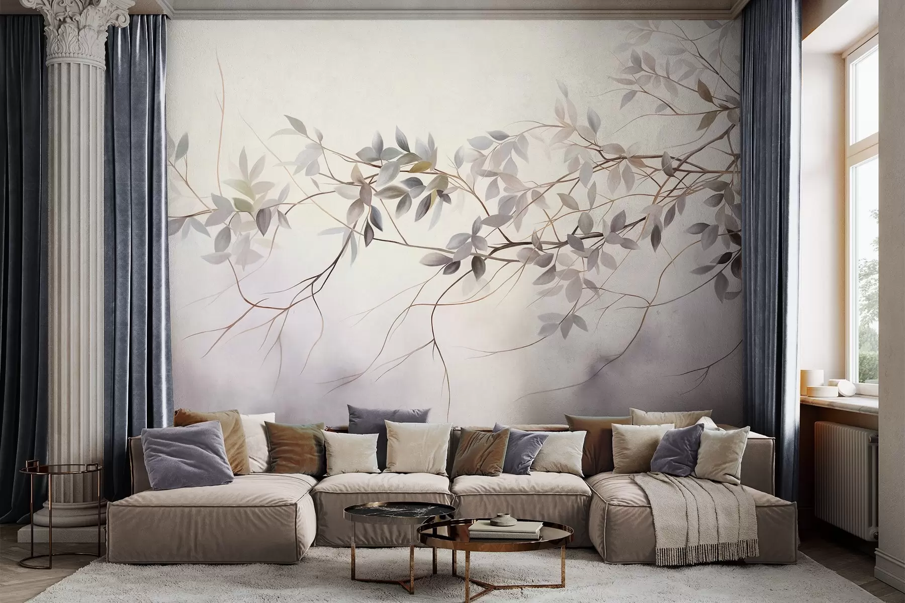 murales de pared Ramas de hojas plateadas w09336