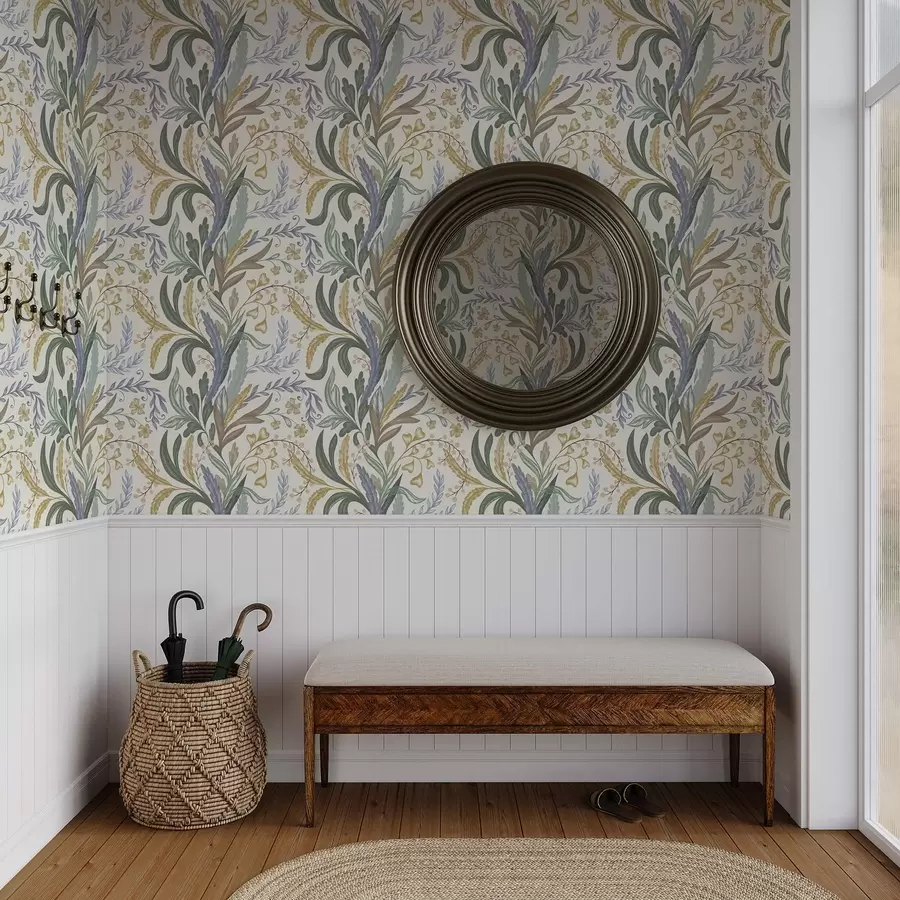 murales de pared Exuberante adorno floral en una suave paleta de colores pastel. a00939