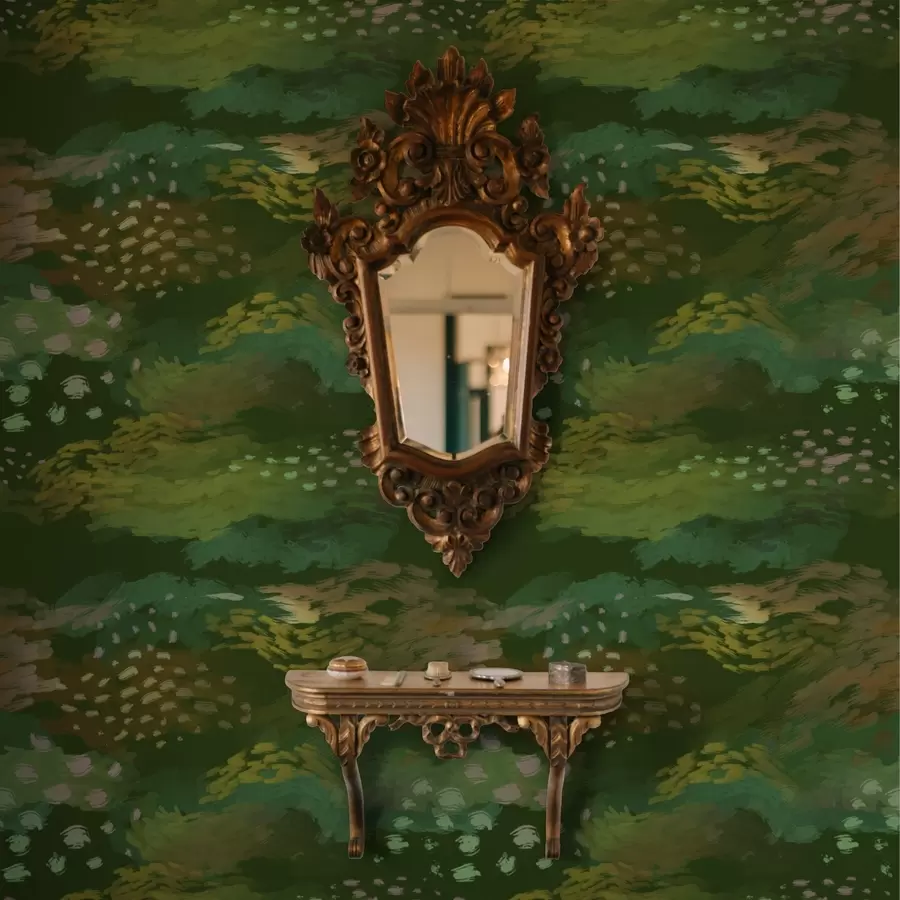 murales de pared Rica abstracción verde con pinceladas enérgicas. a00999v3