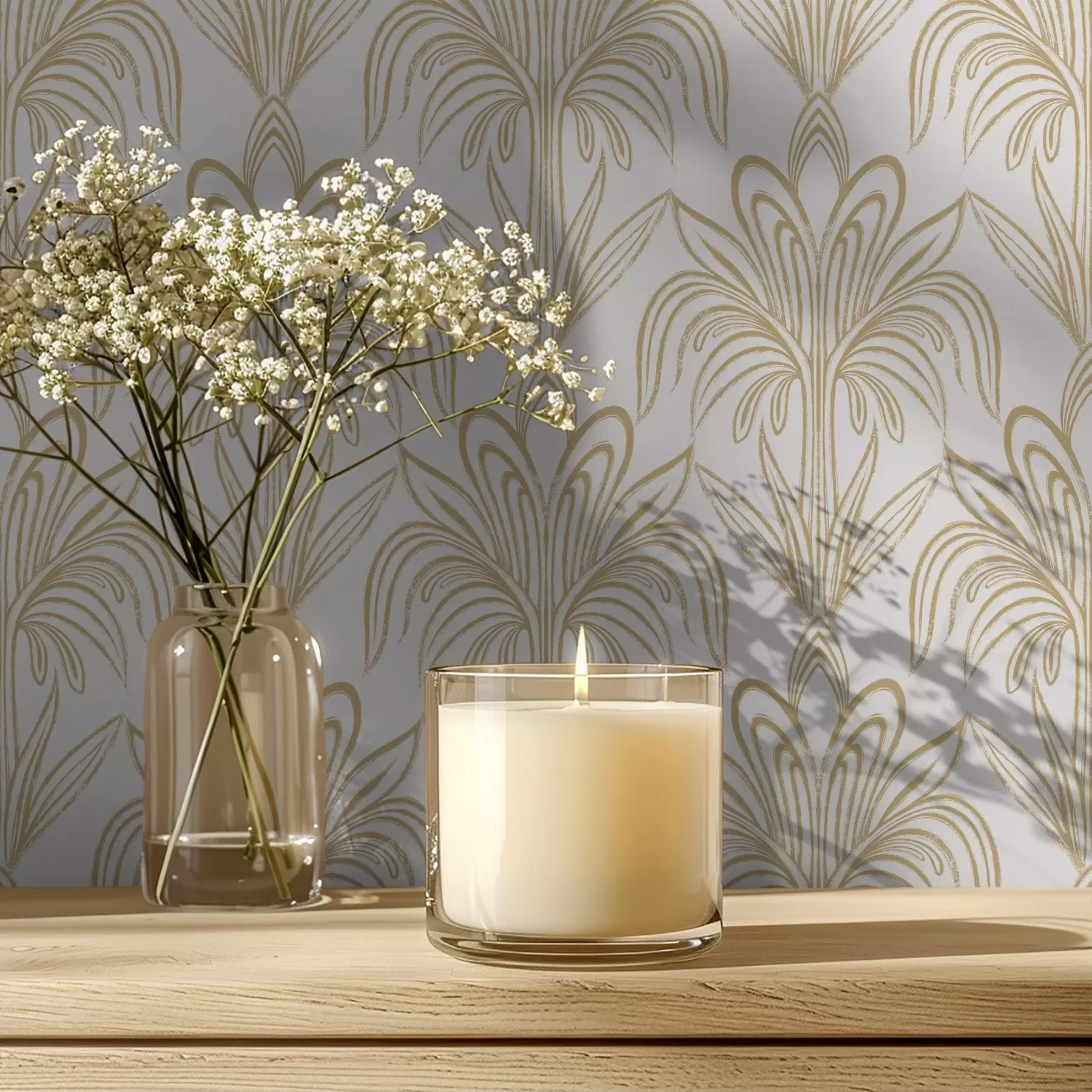 murales de pared Adorno ligero Art Déco con plantas estilizadas a01065v1