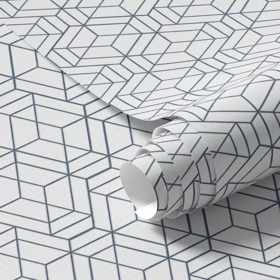 murales de pared Fondo blanco con cubos geométricos tridimensionales azules a01067