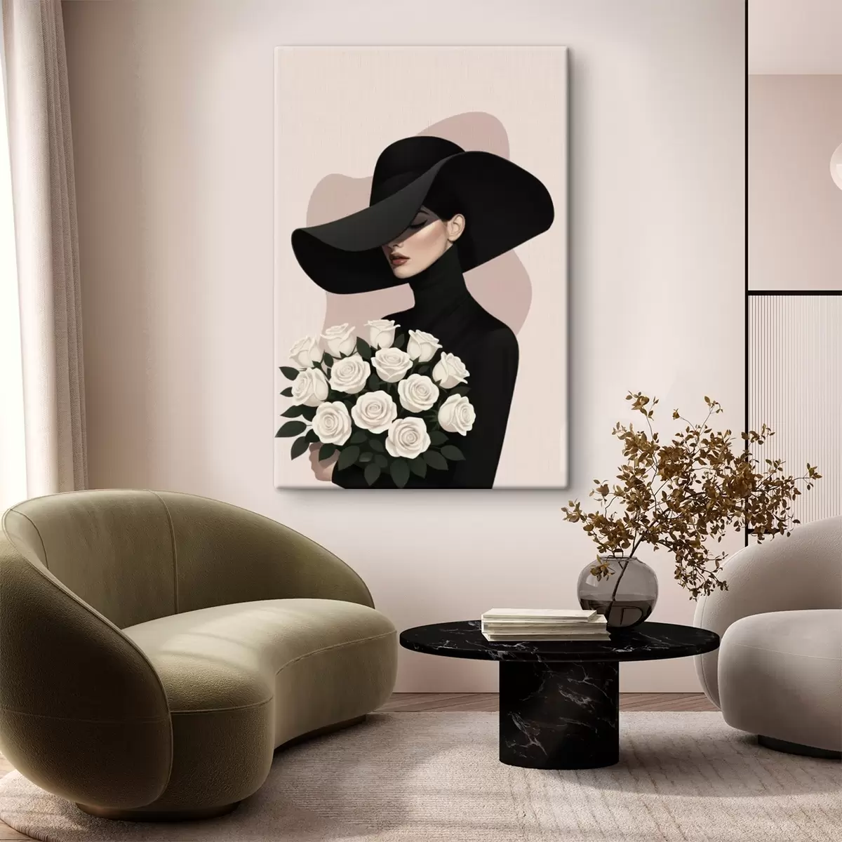 murales de pared Chica con un ramo de rosas s46854