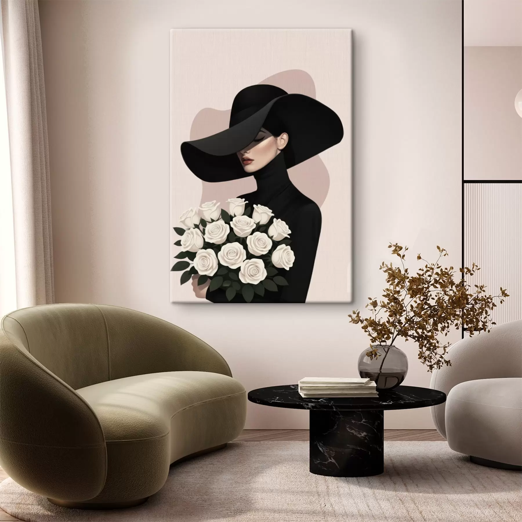 murales de pared Chica con un ramo de rosas s46854