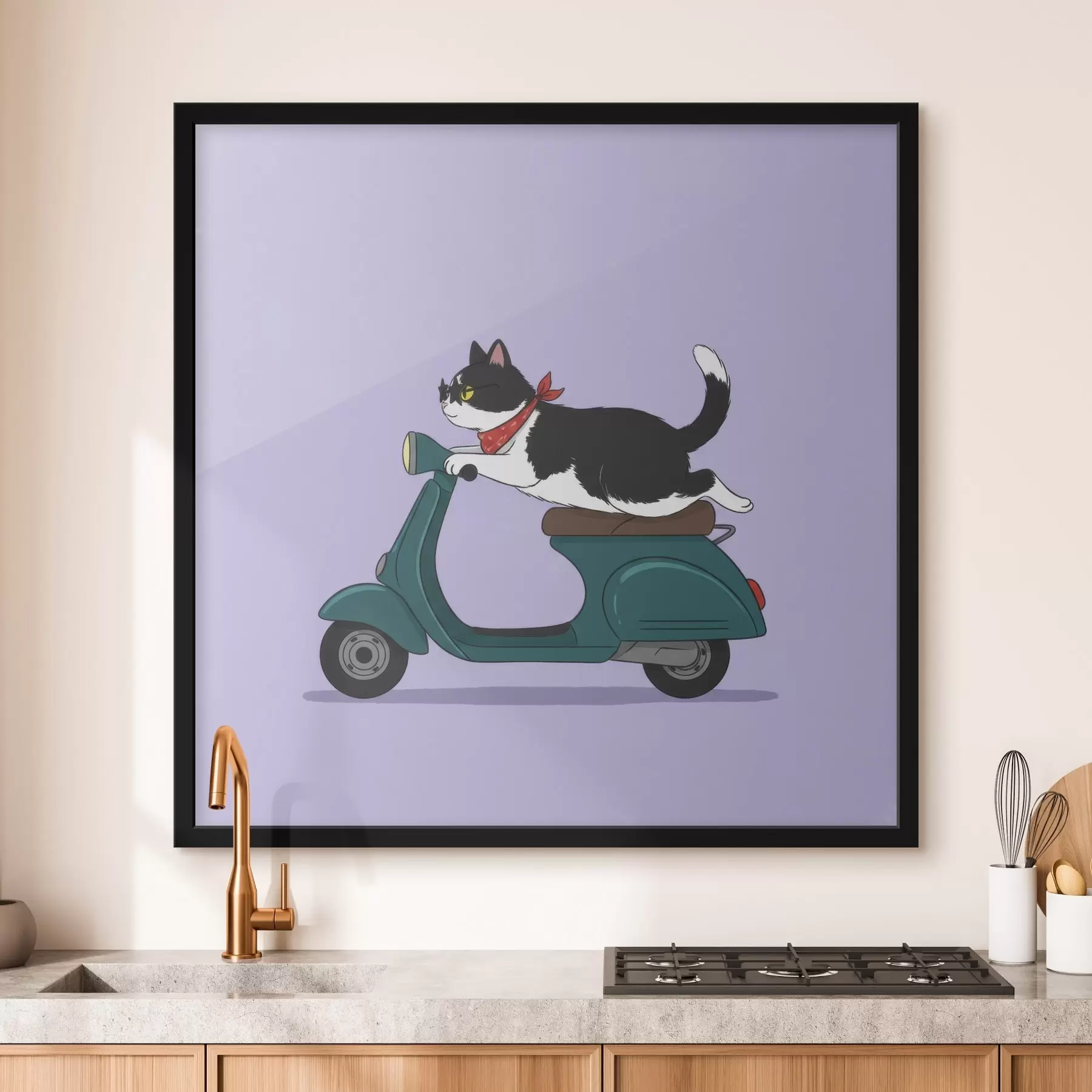 murales de pared Gato en una motocicleta f46847