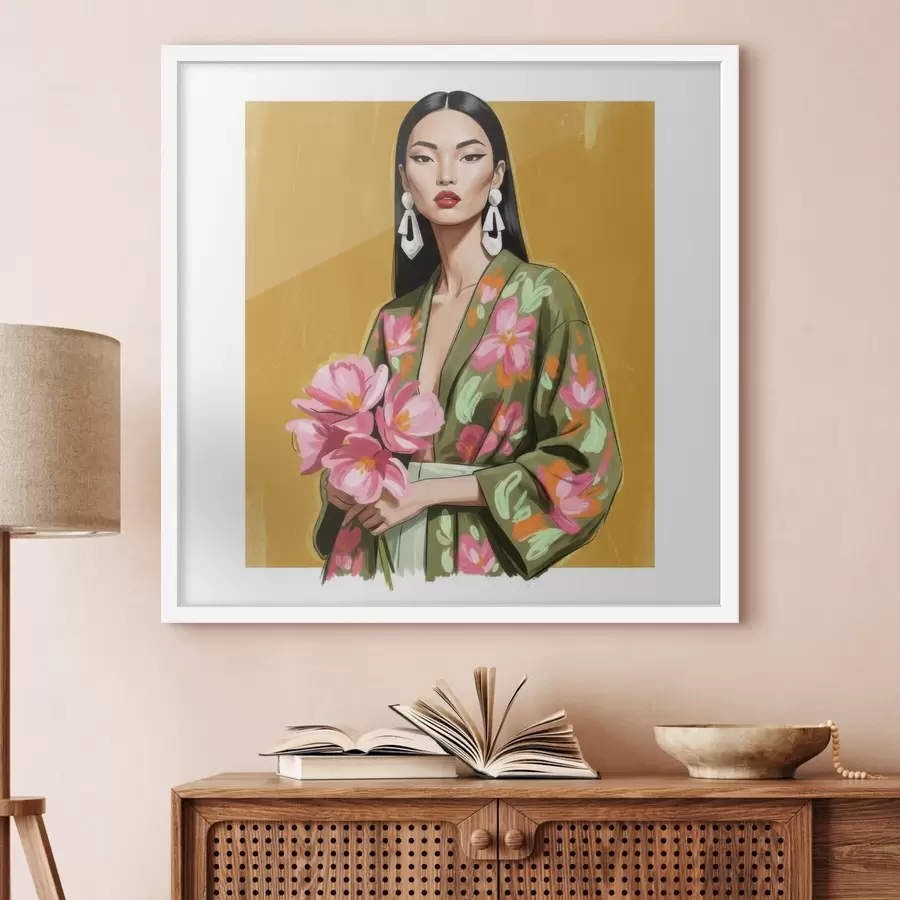 murales de pared Chica con un ramo de flores f46850