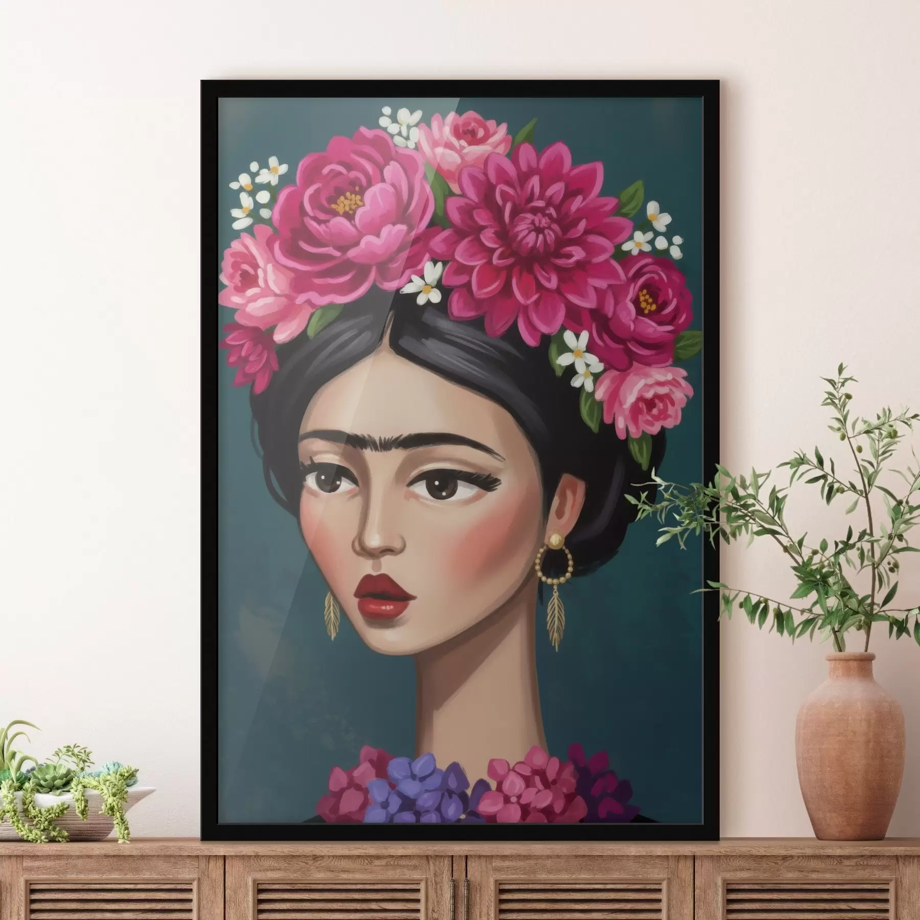 murales de pared Chica con flores en el pelo f46857