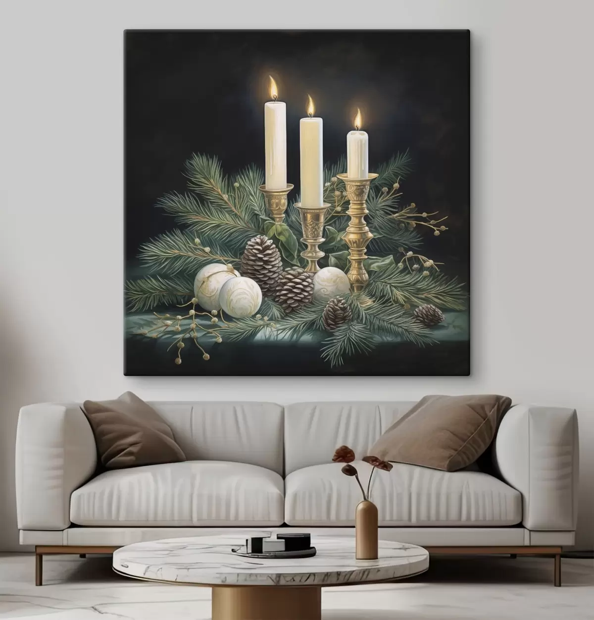 murales de pared Arreglo de Año Nuevo, abeto y velas s46963