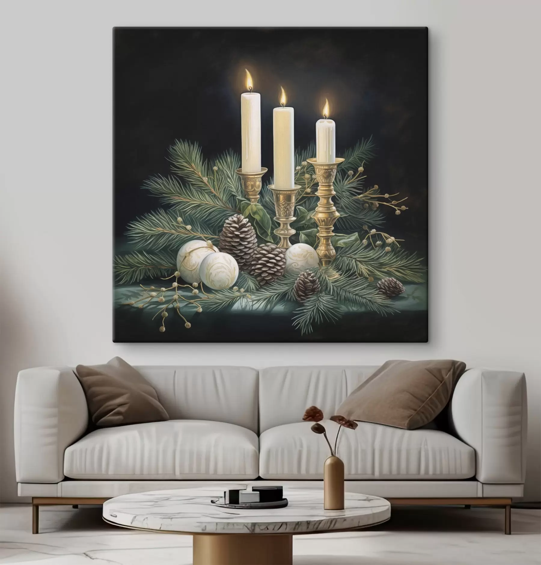 murales de pared Arreglo de Año Nuevo, abeto y velas s46963