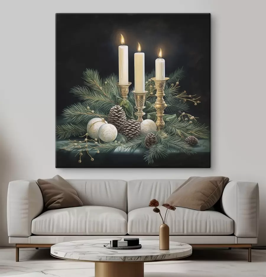 murales de pared Arreglo de Año Nuevo, abeto y velas s46963