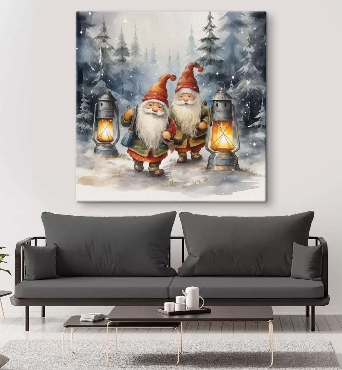 murales de pared Gnomos de Año Nuevo, imitación acuarela s46970