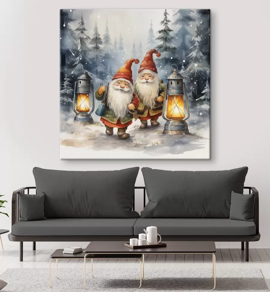 murales de pared Gnomos de Año Nuevo, imitación acuarela s46970