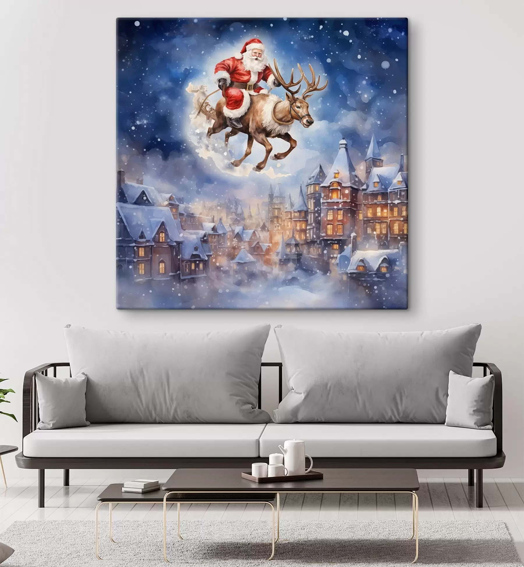 murales de pared Año Nuevo de cuento de hadas, Papá Noel en un trineo s46972