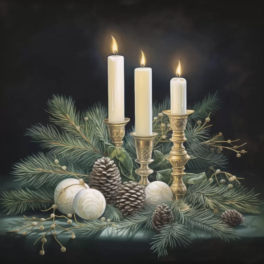 murales de pared Arreglo de Año Nuevo, abeto y velas f46963