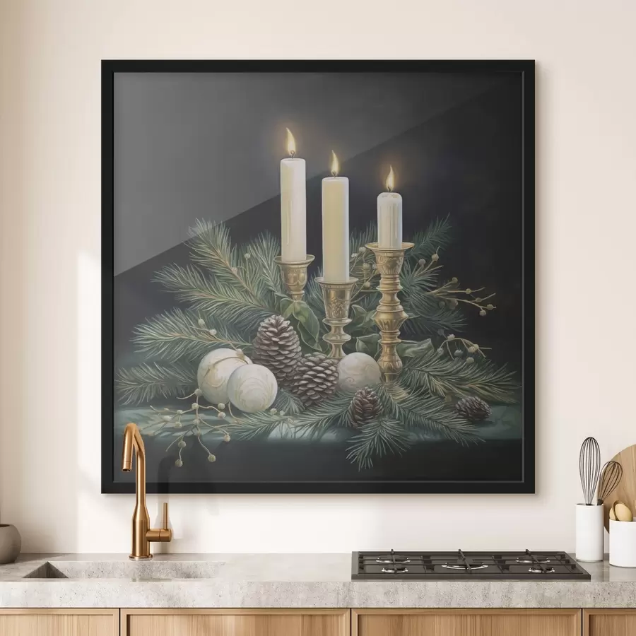 murales de pared Arreglo de Año Nuevo, abeto y velas f46963