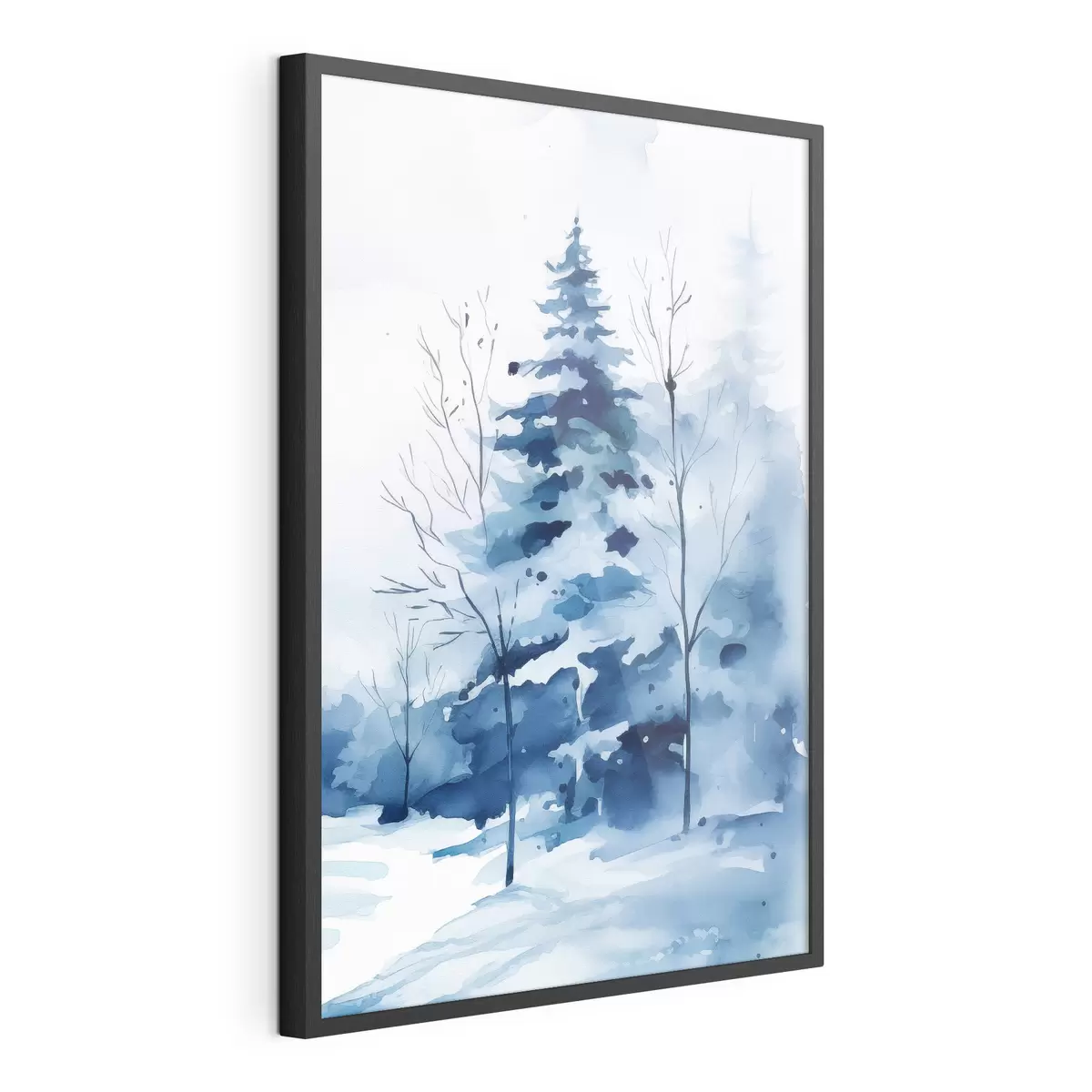 Poster Abeto en un bosque invernal, imitación acuarela f46964