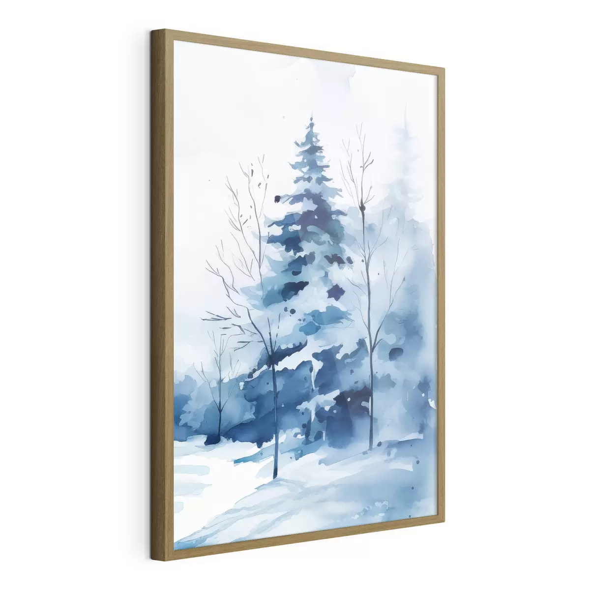 Poster Abeto en un bosque invernal, imitación acuarela f46964