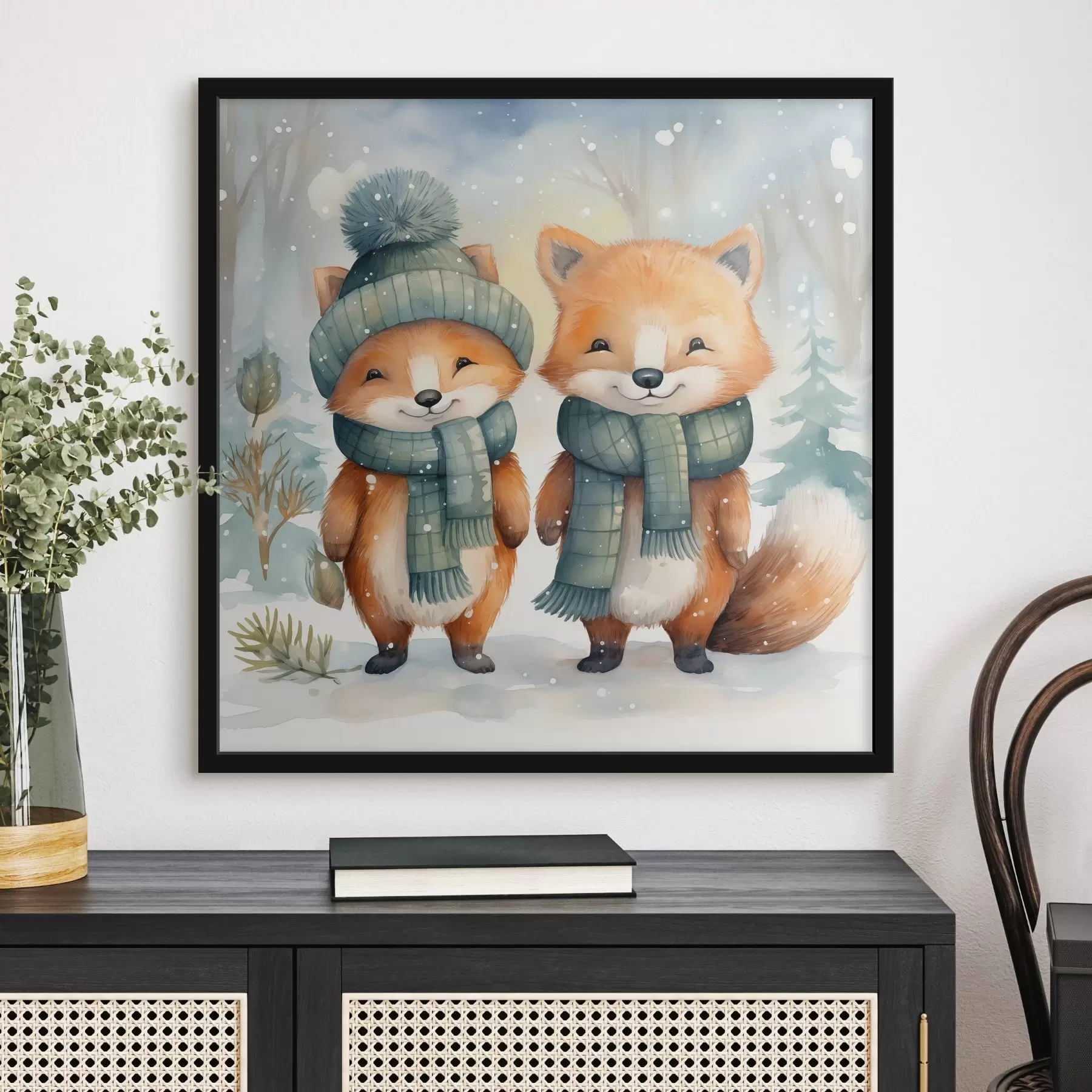 murales de pared Dos zorritos, imitación acuarela f46969