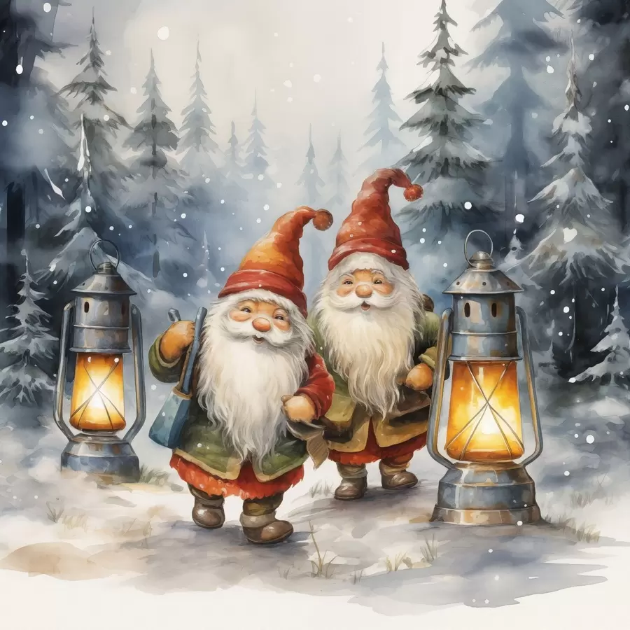 murales de pared Gnomos de Año Nuevo, imitación acuarela f46970