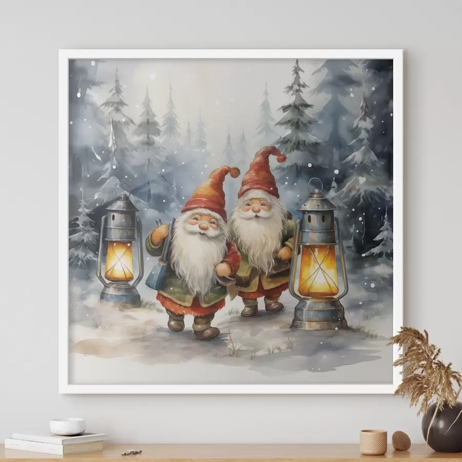 murales de pared Gnomos de Año Nuevo, imitación acuarela f46970