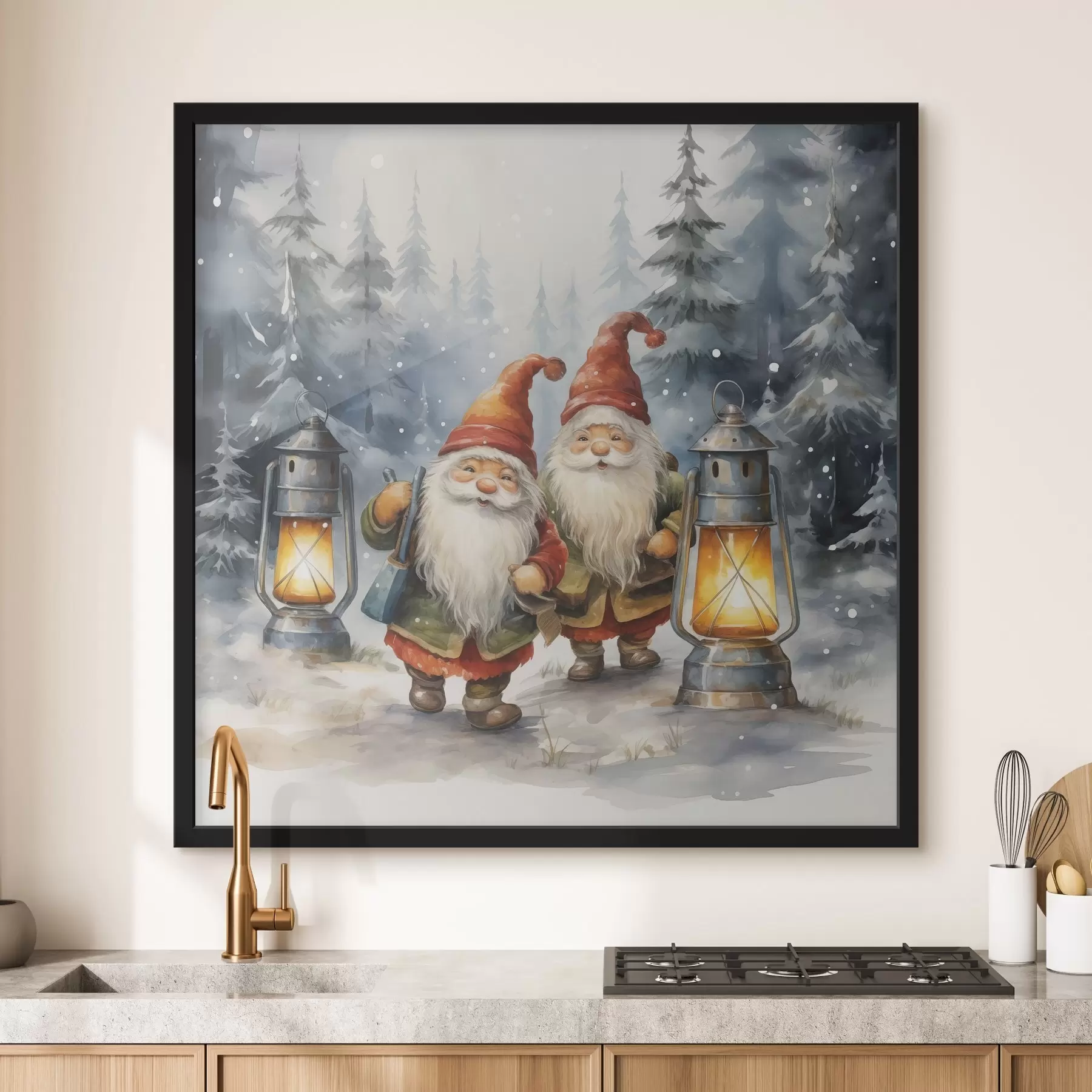 murales de pared Gnomos de Año Nuevo, imitación acuarela f46970