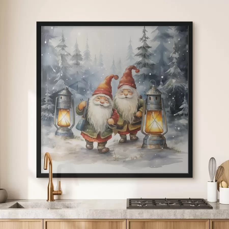 murales de pared Gnomos de Año Nuevo, imitación acuarela f46970