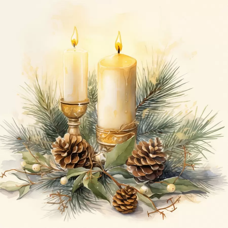 murales de pared Arreglo, Año Nuevo, abeto y velas f46971