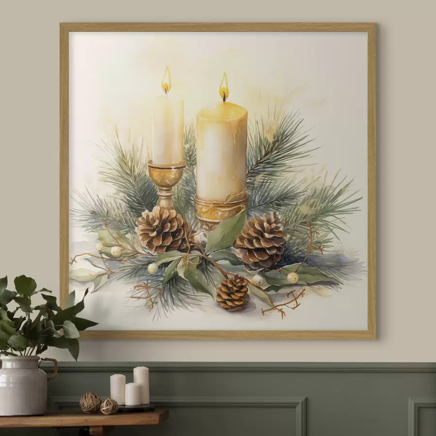 murales de pared Arreglo, Año Nuevo, abeto y velas f46971