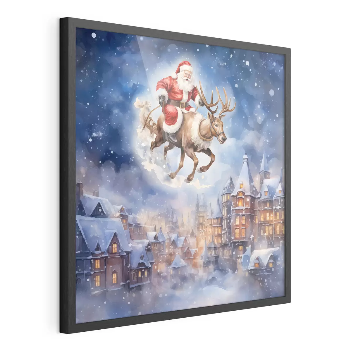 Poster Año Nuevo de cuento de hadas, Papá Noel en un trineo f46972