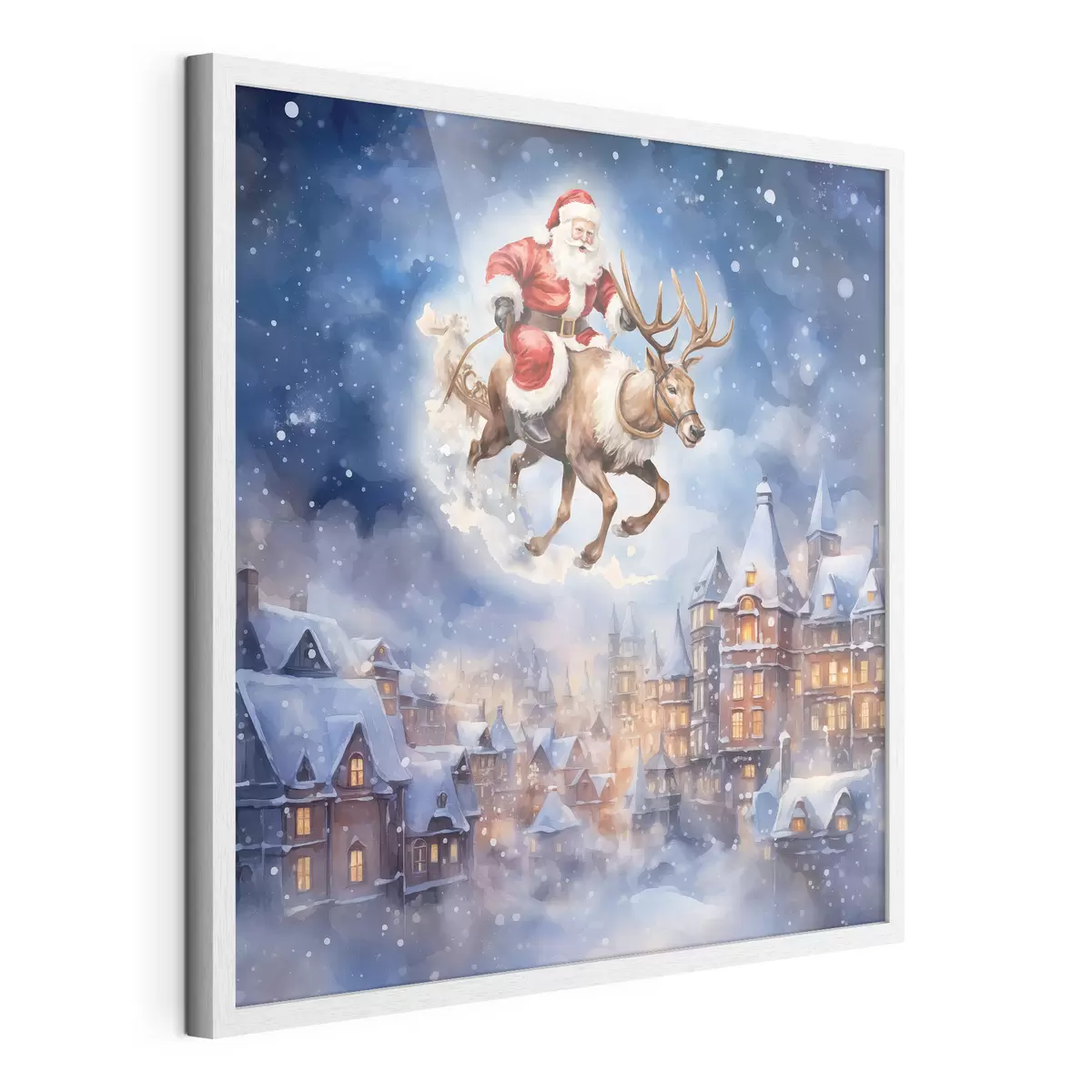 Poster Año Nuevo de cuento de hadas, Papá Noel en un trineo f46972