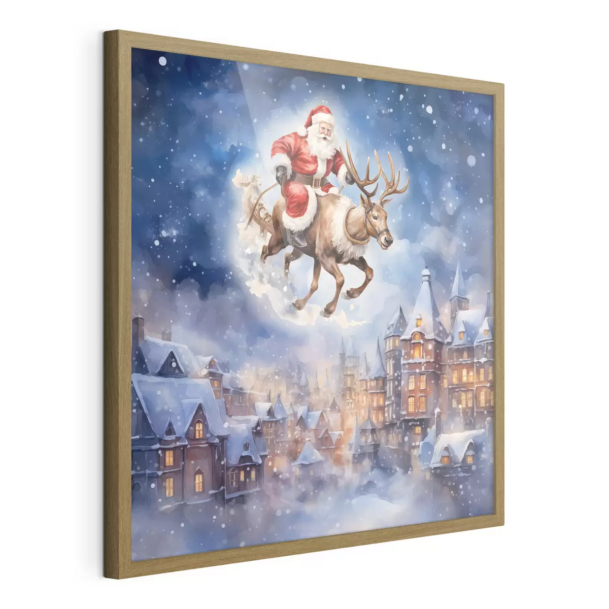 Poster Año Nuevo de cuento de hadas, Papá Noel en un trineo f46972