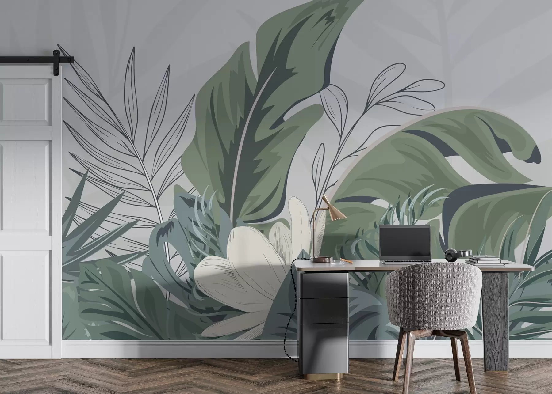 murales de pared Exuberante vegetación en suaves tonos pastel w01598