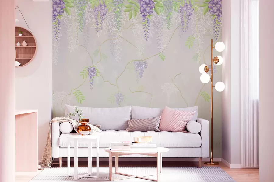 murales de pared Elegante diseño floral en tonos pastel w01685