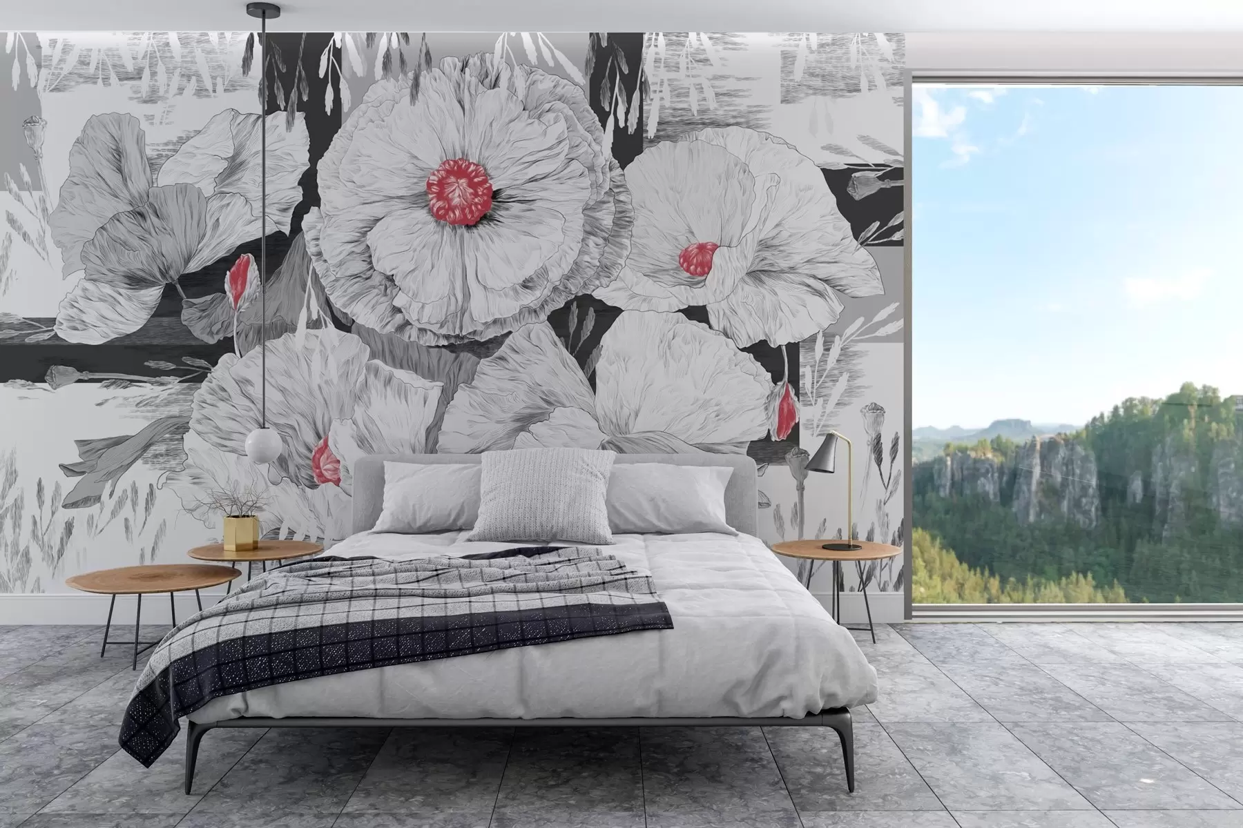 murales de pared Flores monocromáticas con una suave elegancia w02477