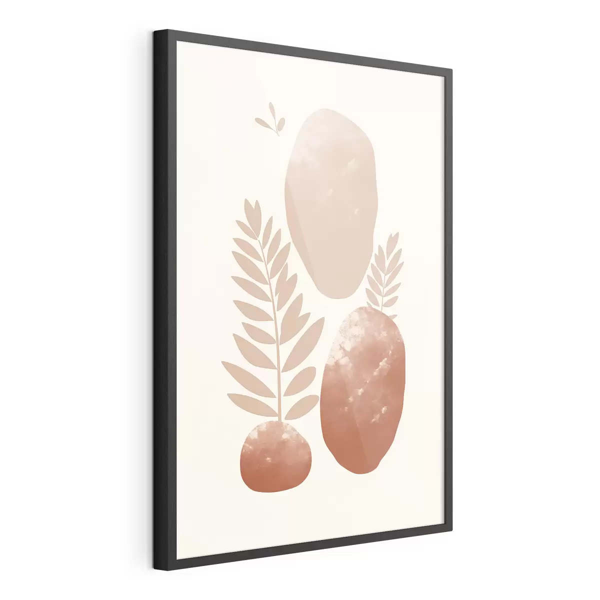 Poster Formas abstractas, piedras y hojas con textura en tonos melocotón y terracota apagados, minimalistas, fondo crema f47012
