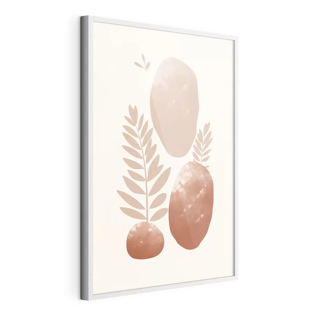 Poster Formas abstractas, piedras y hojas con textura en tonos melocotón y terracota apagados, minimalistas, fondo crema f47012