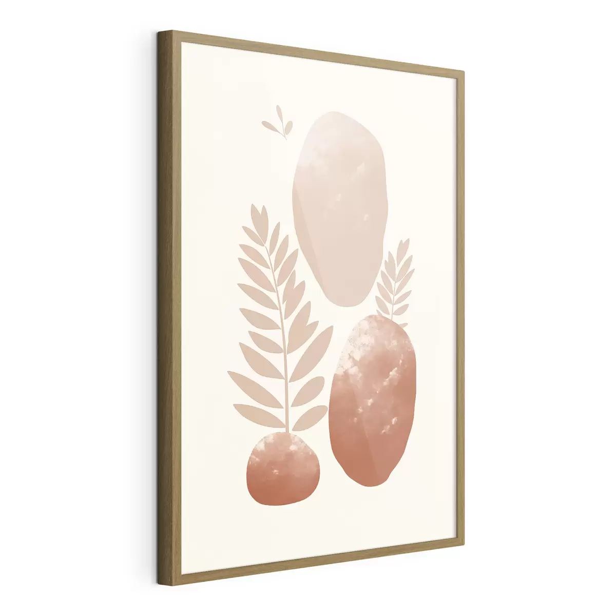 Poster Formas abstractas, piedras y hojas con textura en tonos melocotón y terracota apagados, minimalistas, fondo crema f47012