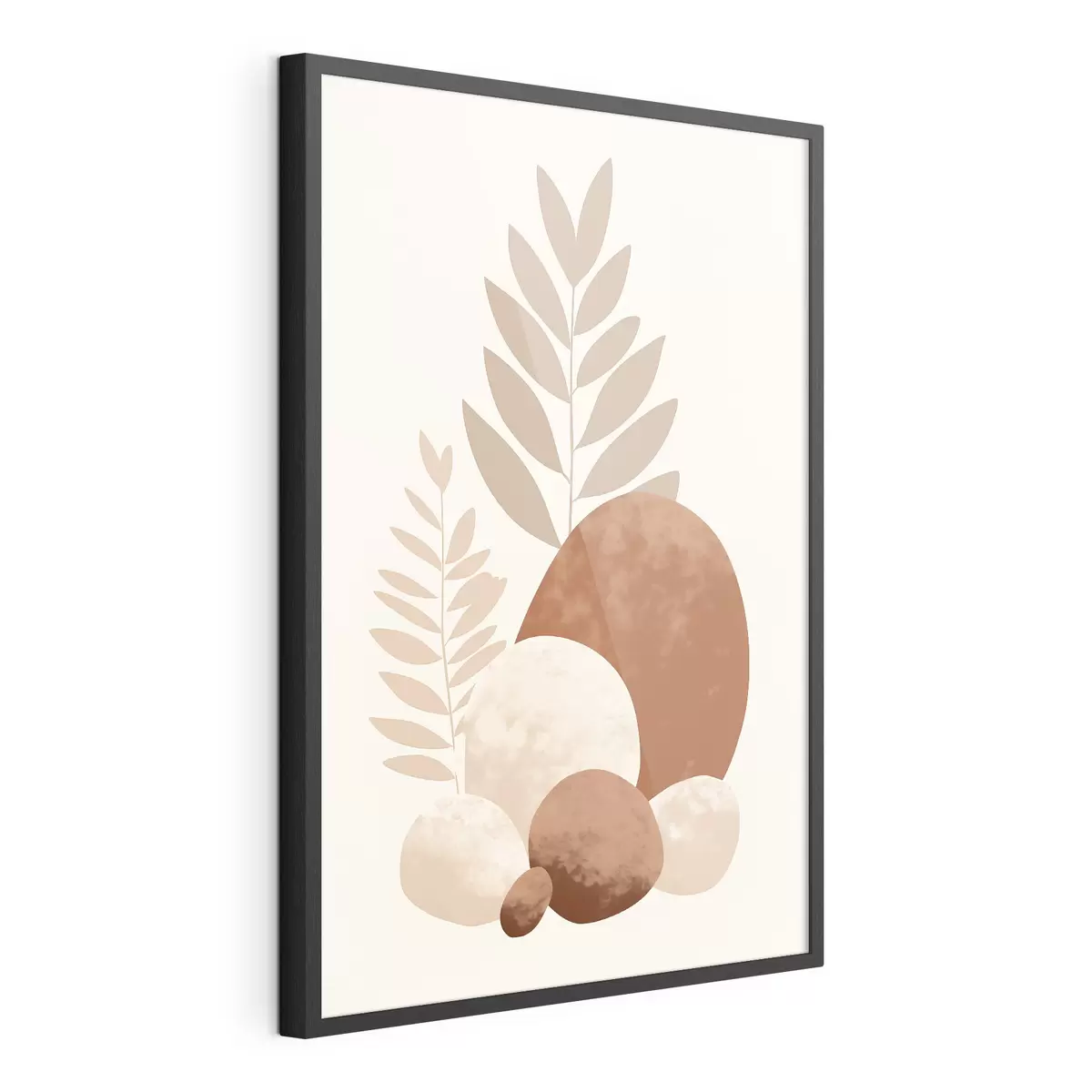 Poster Formas abstractas, piedras y hojas con textura en tonos melocotón y terracota apagados, minimalistas, fondo crema f47013