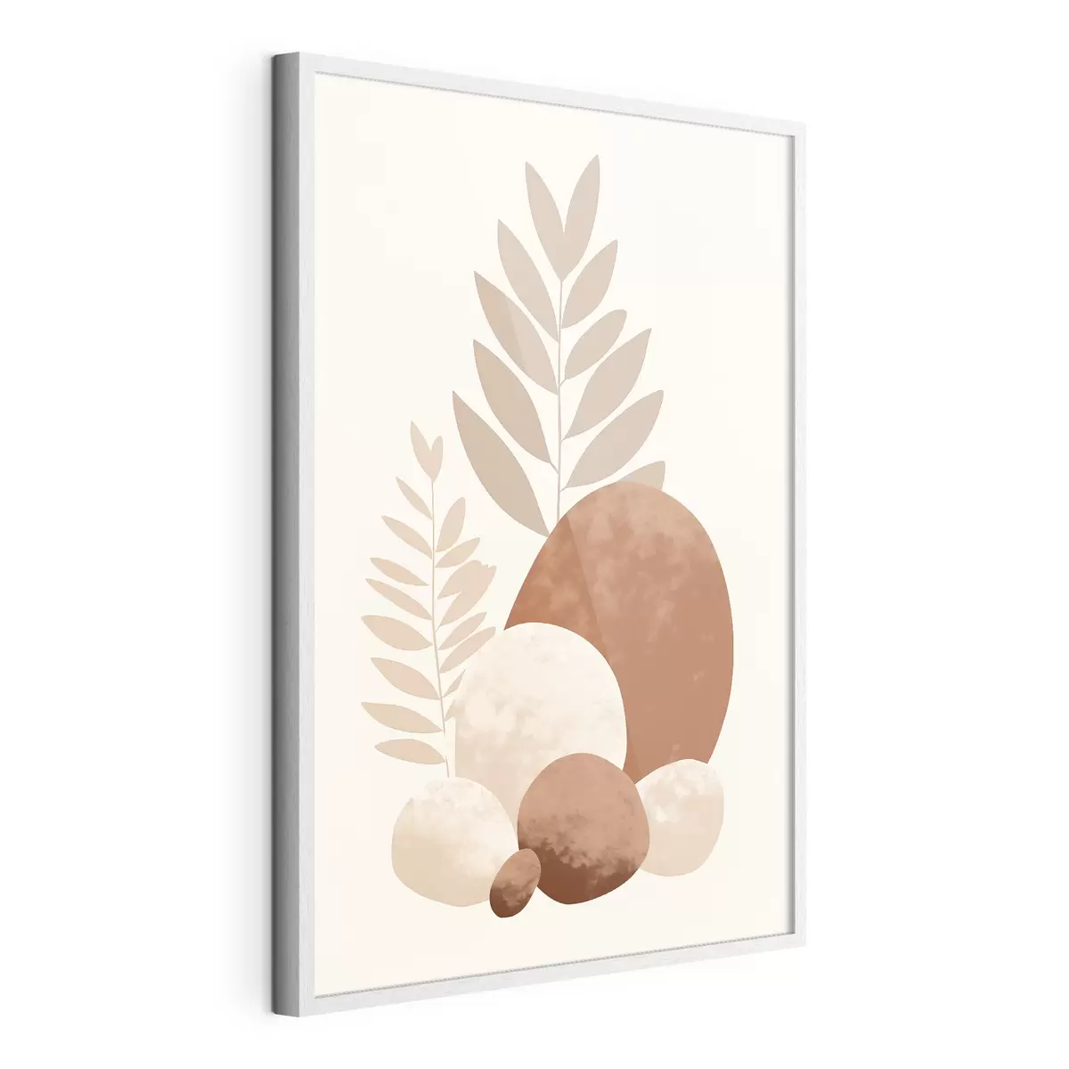 Poster Formas abstractas, piedras y hojas con textura en tonos melocotón y terracota apagados, minimalistas, fondo crema f47013