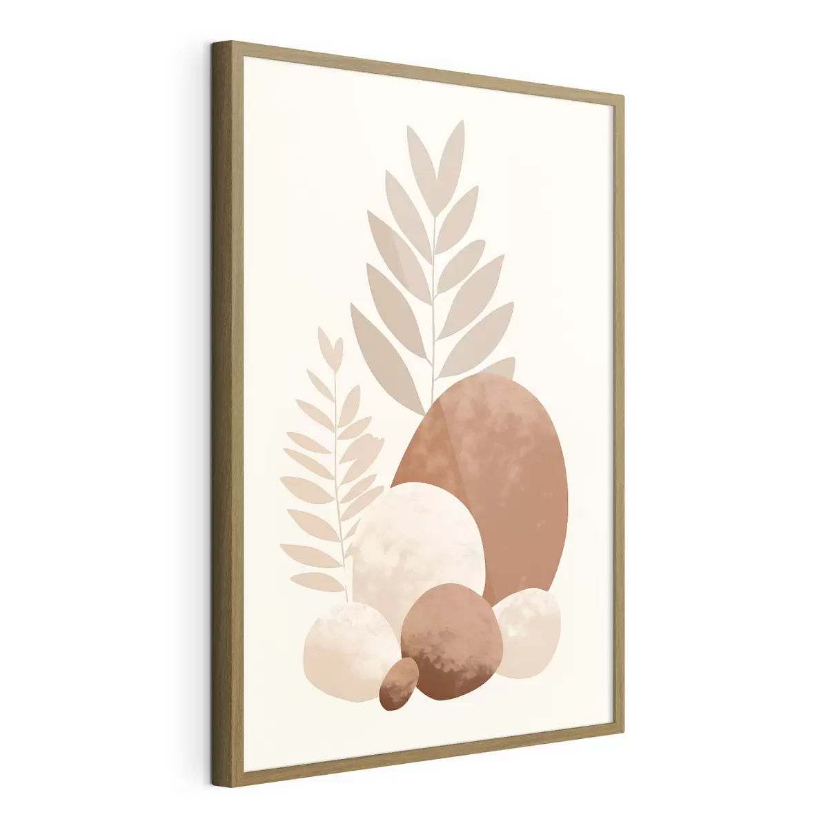 Poster Formas abstractas, piedras y hojas con textura en tonos melocotón y terracota apagados, minimalistas, fondo crema f47013