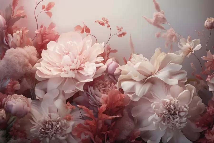 murales de pared Peonías volumétricas de color rosa pálido en una composición floral. w09571