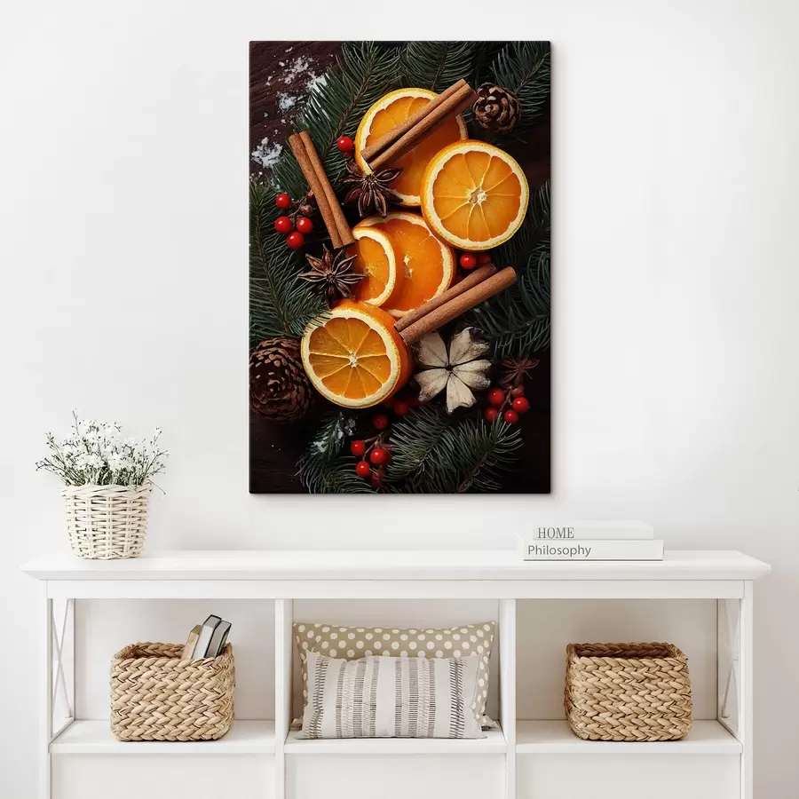 murales de pared Dibujo de frutas, naranja y canela s46986
