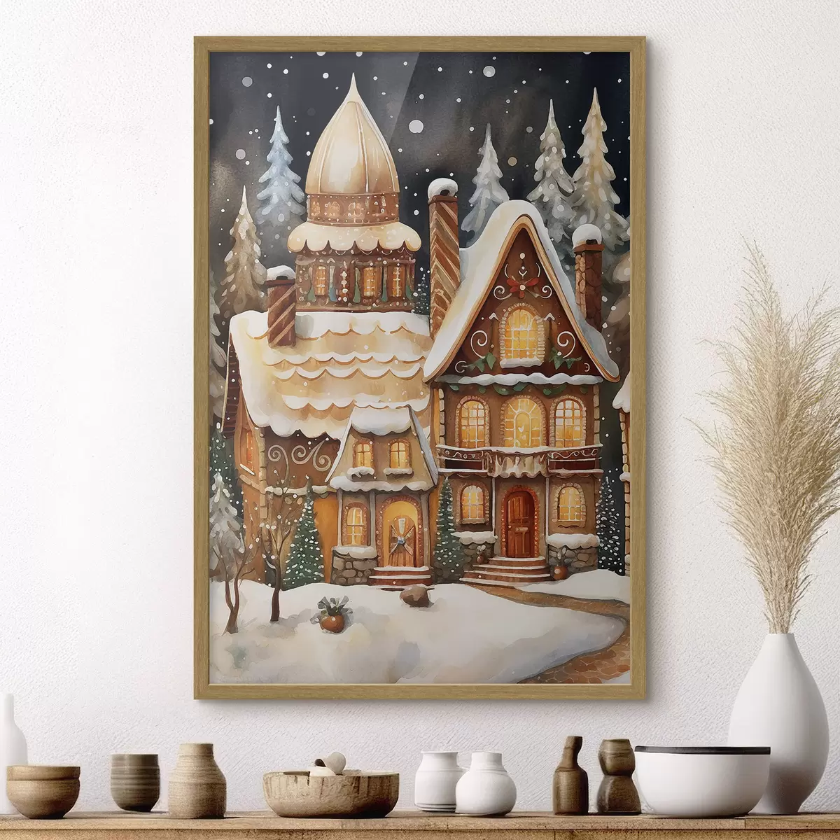 Poster Casas cubiertas de nieve en el bosque f46985